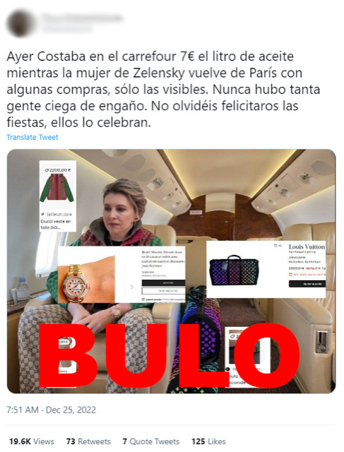 El bulo que asegura que la primera dama de Ucrania se ha ido de compras a Paris en un jet privado : Internacional de