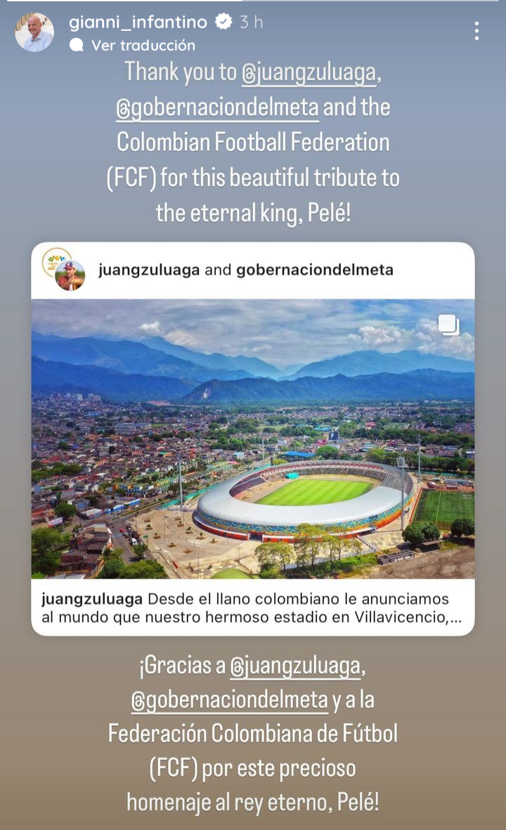 Presidente de Fifa agradece a gobernador del Meta por homenaje a Pele : Deportes de Colombia