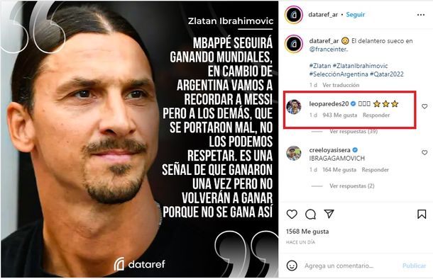 La ironica respuesta de Leandro Paredes a Zlatan Ibrahimovic tras las criticas a la Seleccion : Deportes de Argentina