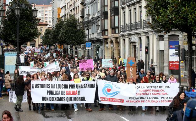 4.000 sanitarios asturianos protestan por sus condiciones laborales: «Barbon, escucha, la sanidad esta en lucha» : Noticias de España