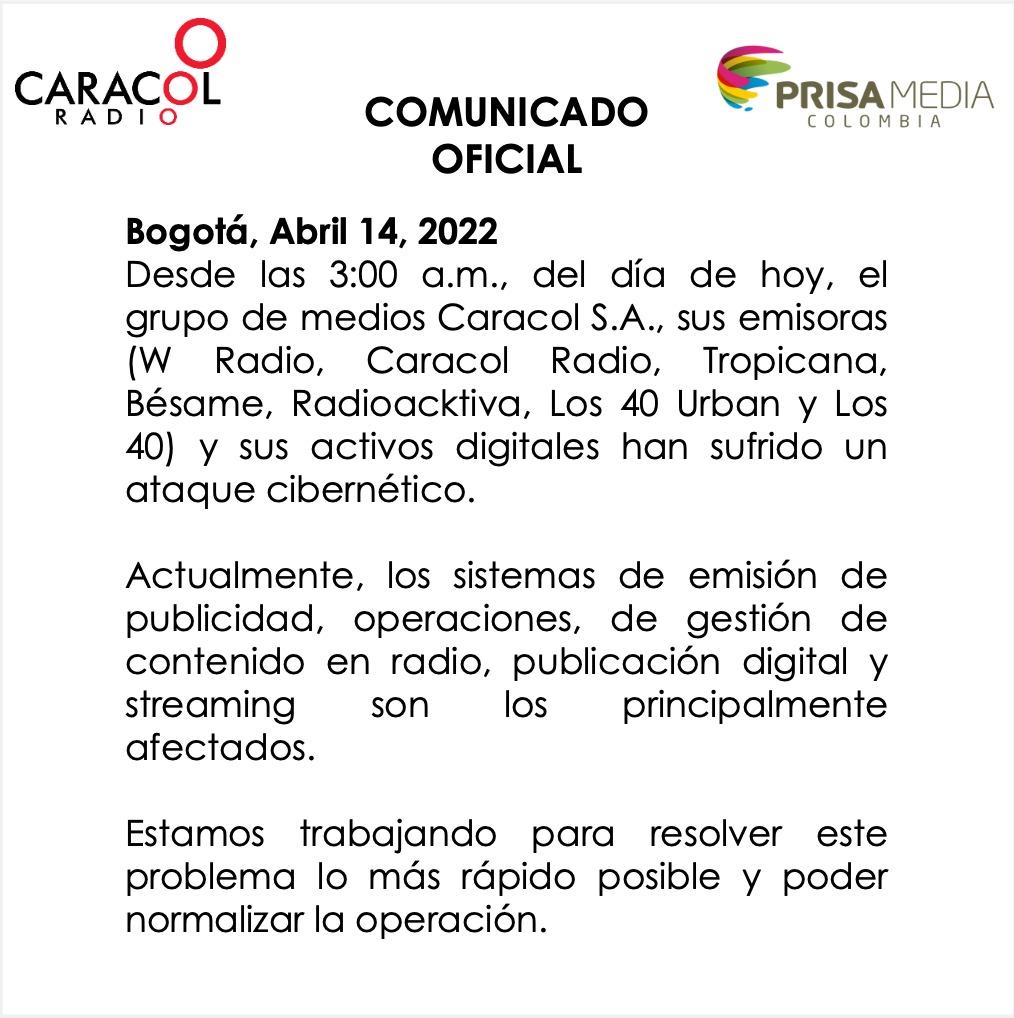Emisoras de este medio sufrieron ataque cibernetico : Noticias de Colombia