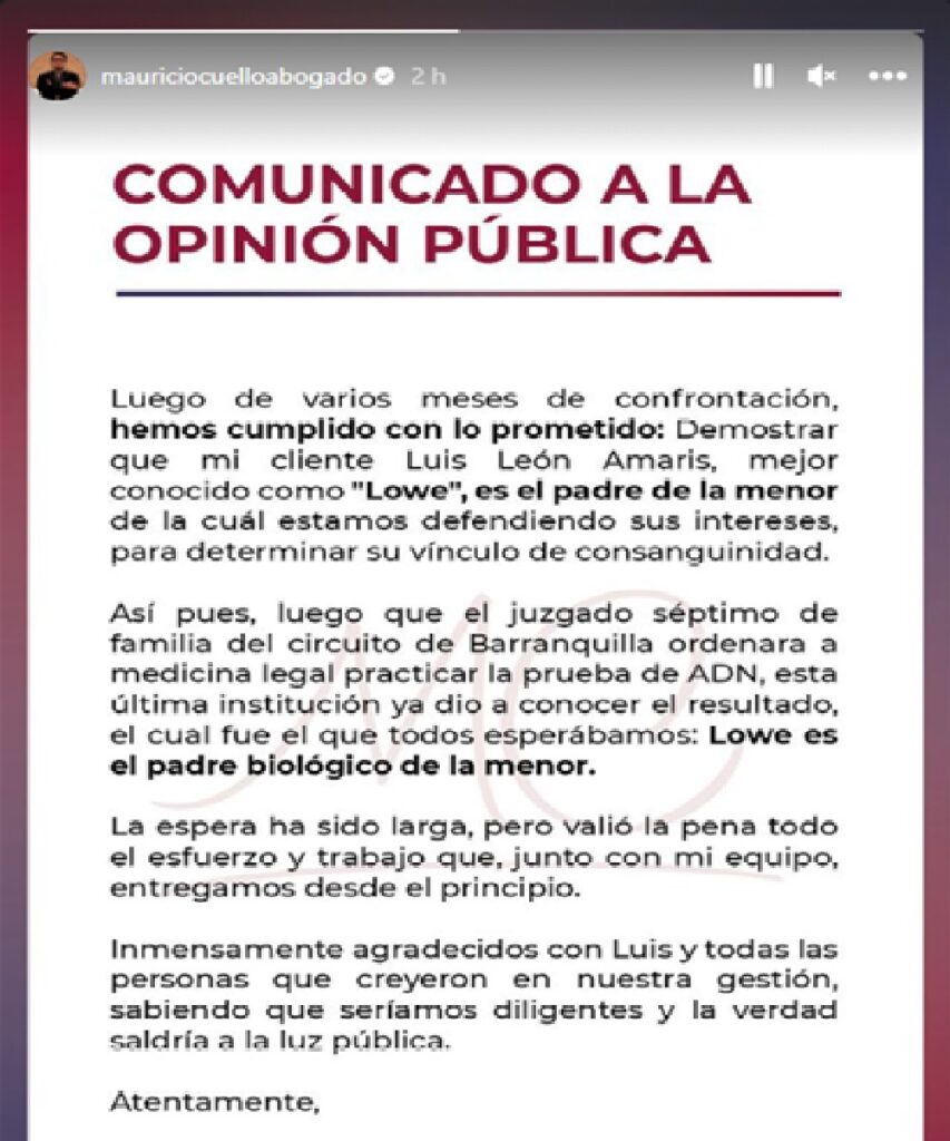Abogado de Lowe leon, ex de Andrea Valdiri, se pronuncio por prueba de ADN : Entretenimiento de Colombia