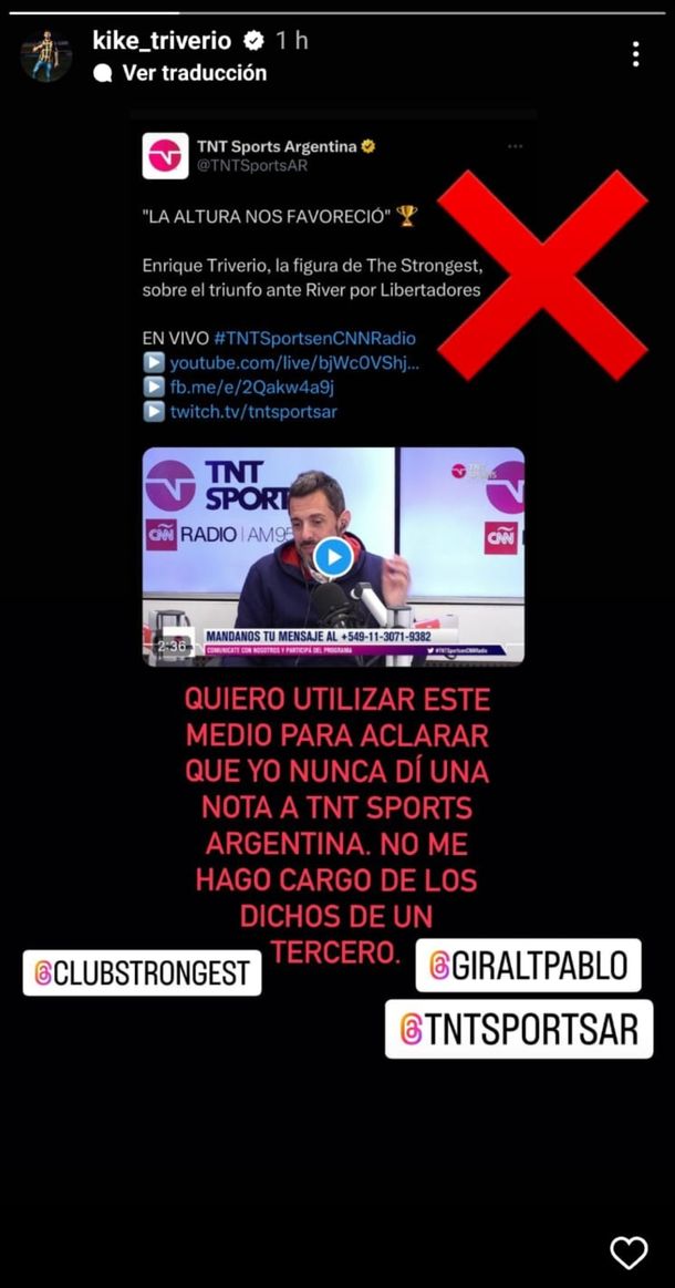 Papelon de TNT Sports: mira lo que paso con Enrique Triverio de The Strongest : Deportes de Argentina