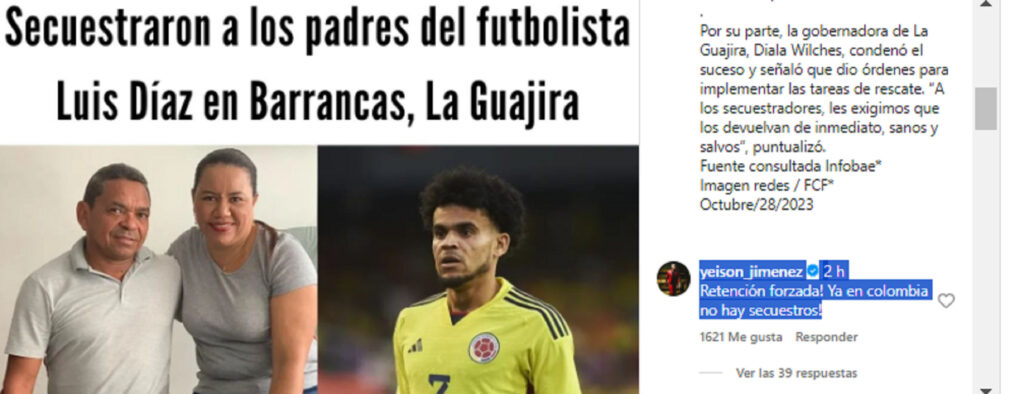 Yeison Jimenez reacciono con pulla sobre el secuestro de los padres de Luis Diaz : Entretenimiento de Colombia