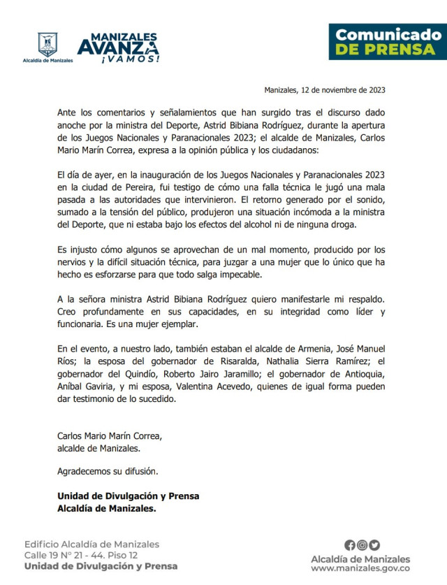 Mindeporte hace aclaracion sobre incidente tecnico en la inauguracion de Juegos Nacionales : Deportes de Colombia