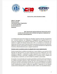 Centrales sindicales piden intervencion “urgente” de la OIT por el protocolo de Bullrich : Noticias de Argentina