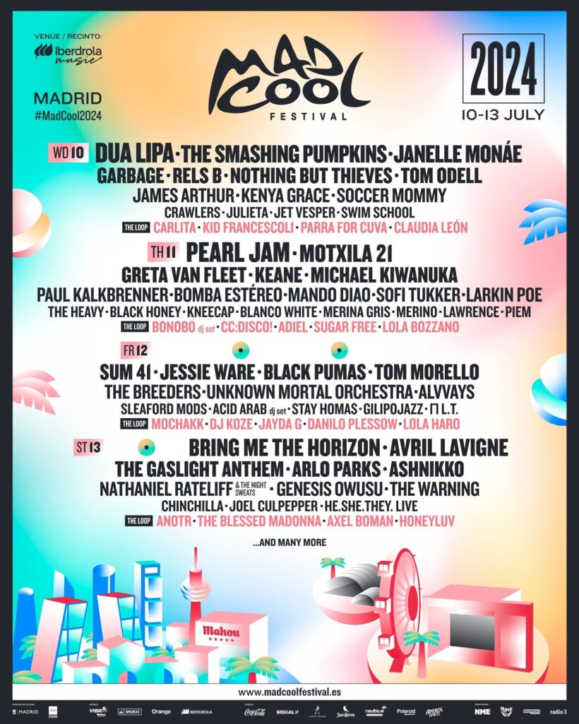 Pearl Jam, Avril Lavigne, Dua Lipa y Smashing Pumpkins encabezan el cartel del Mad Cool 2024 : Entretenimiento de España