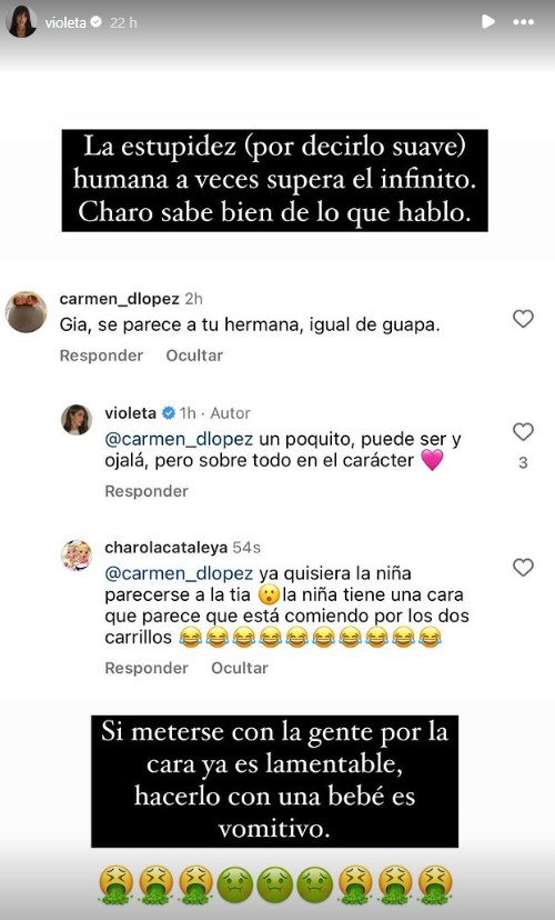 Violeta Mangriñan responde a las criticas dirigidas a su hija Gia: “La estupidez humana a veces supera el infinito” : Entretenimiento de España