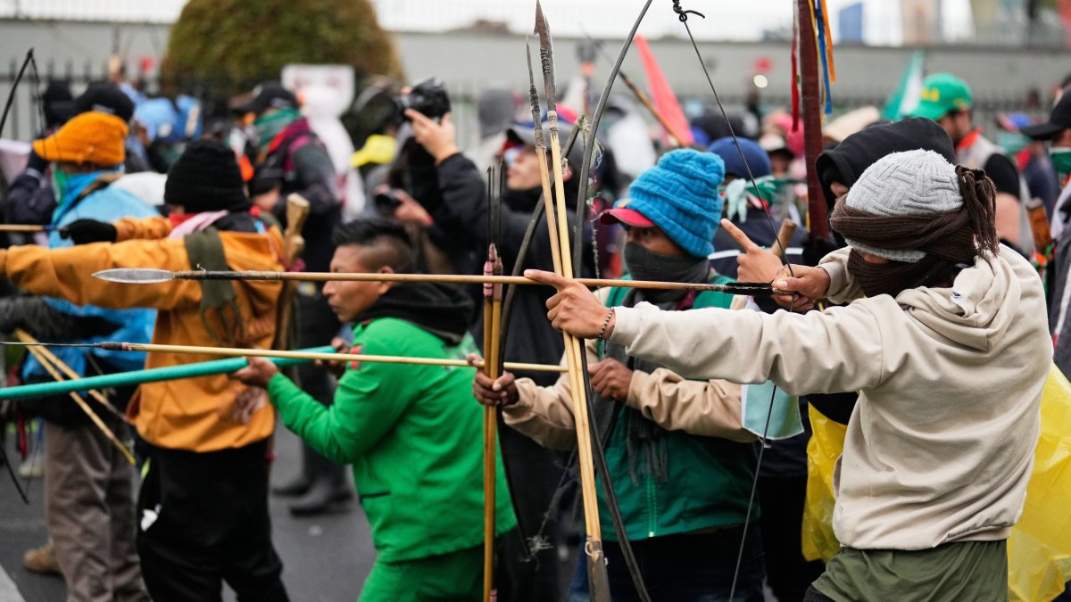 Cuatro policias heridos con flechas durante manifestacion alrededor de embajada de EEUU en Bogota : de